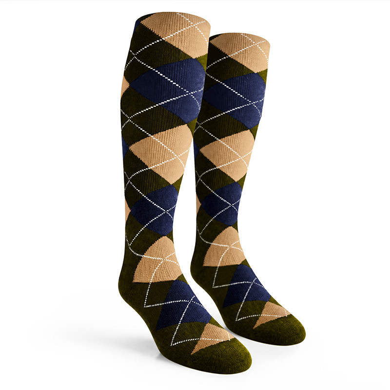 Argyle Socks - Mens Over-the-Calf - D: Olive/Navy/Khaki