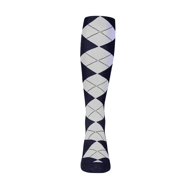 Mens Over the Calf Argyle Sock Navy and White 360 View