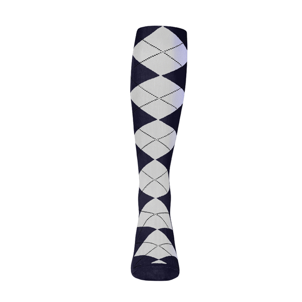 Mens Over the Calf Argyle Sock Navy and White 360 View