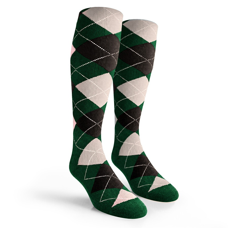 Argyle Socks - Mens Over-the-Calf - 5H: Dark Green/Black/White