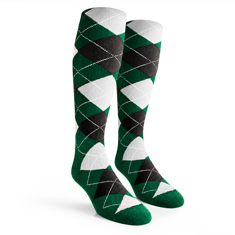Argyle Socks - Mens Over-the-Calf - 5H: Dark Green/Black/White