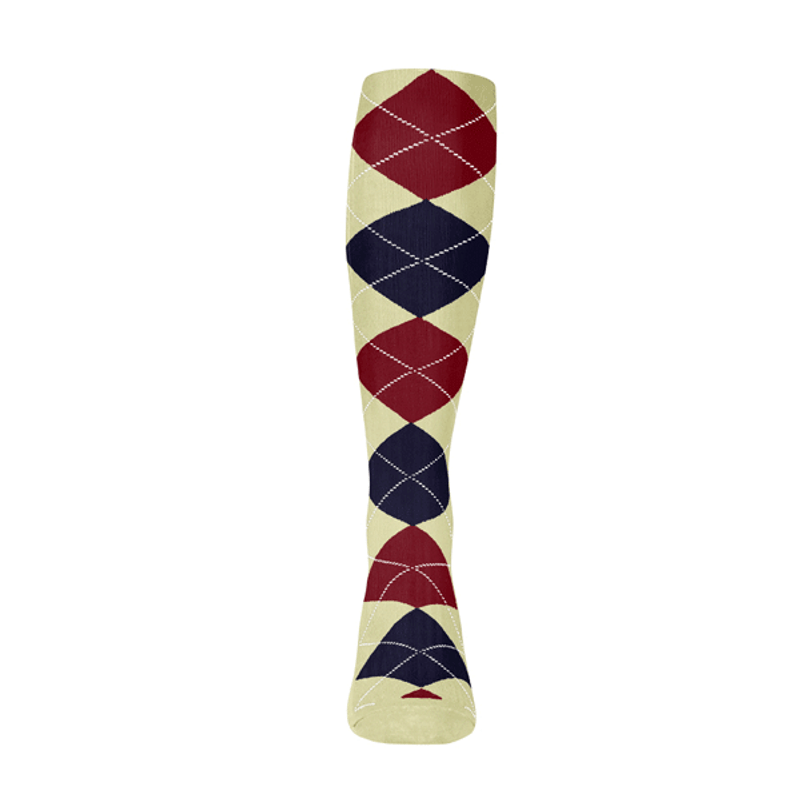 Ladies Over the Calf Argyle Sock Natural, Navy and Maroon 360 View