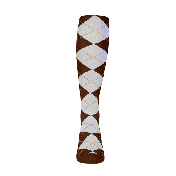 Ladies Over the Calf Argyle Sock Brown and White 360 View