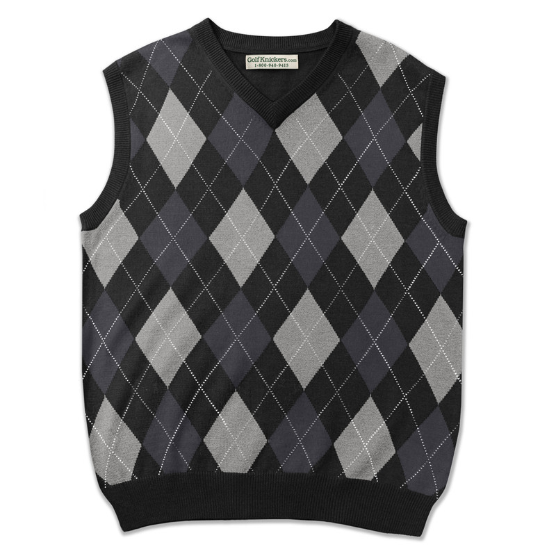 Argyle Golf Sweater Vest | Black/Taupe/Charcoal | Mens
