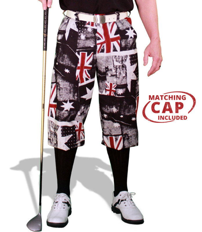 Mens Outdoor Sports Australia Fair Plaid Golf Knickers with Black Socks and Shirt