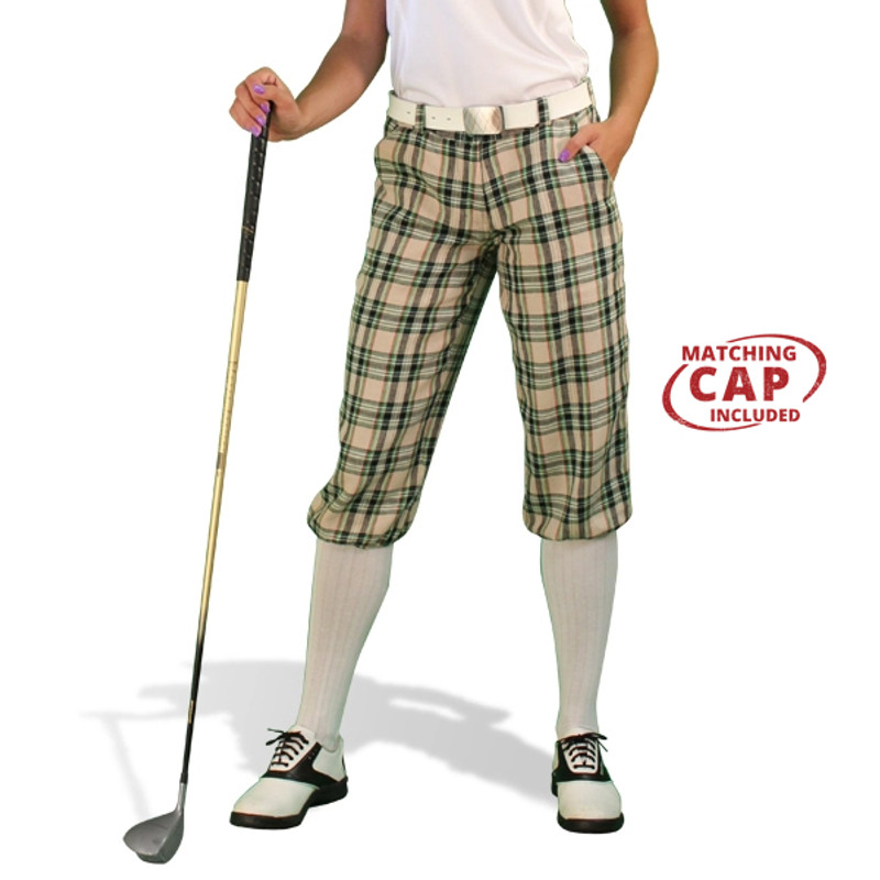 Ladies Outdoor Sports Khaki Stewart Plaid Golf Knickers Front