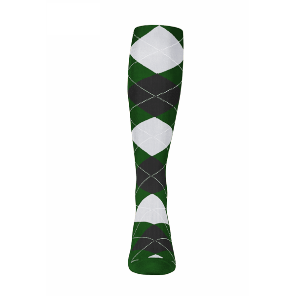 Youth Over the Calf Argyle Sock Dark Green, Black and White 360 View