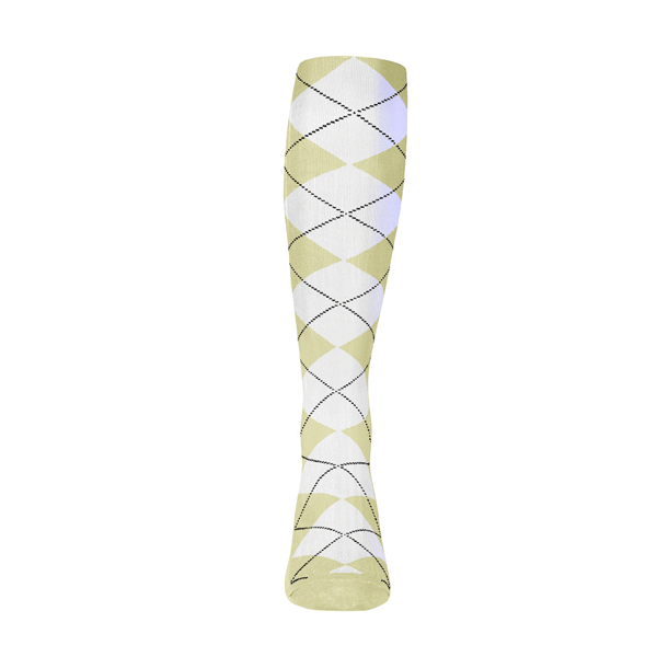 Youth Over the Calf Argyle Sock Natural and White 360 View