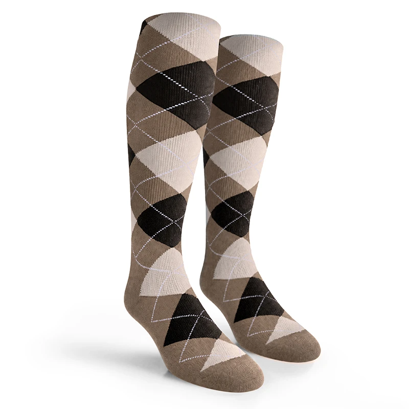 Argyle Socks - Mens Over-the-Calf - XXX: Taupe/Black/White