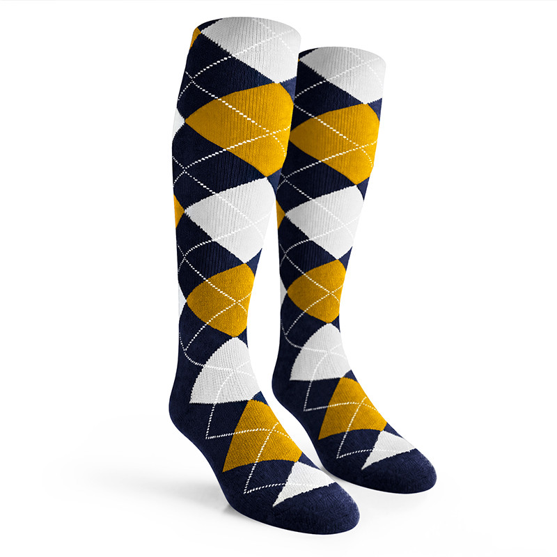 Argyle Socks - Mens Over-the-Calf - 5U: Navy/White/Gold