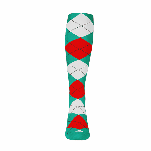 Mens Over the Calf Argyle Sock Teal, White and Red 360 View