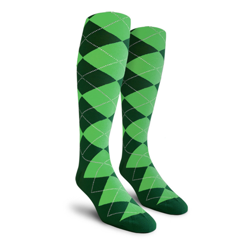 Mens Over the Calf Argyle Socks Dark Green and Lime Green