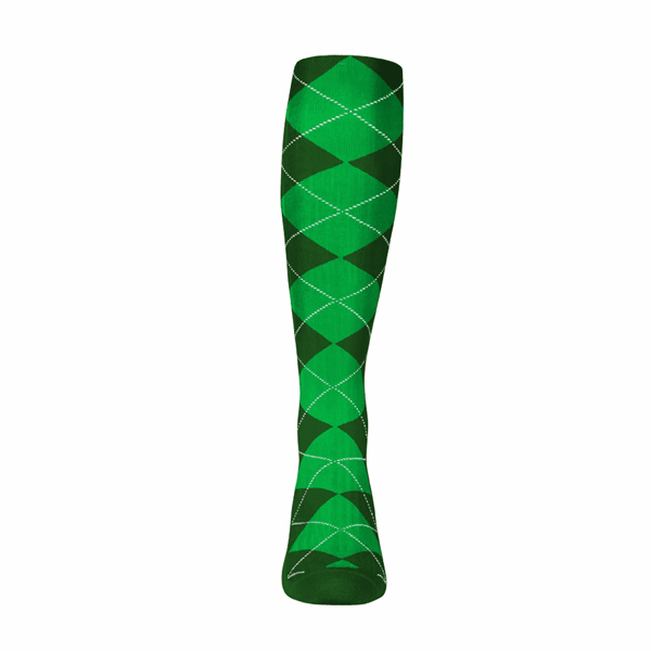 Mens Over the Calf Argyle Sock Dark Green and Lime Green 360 View