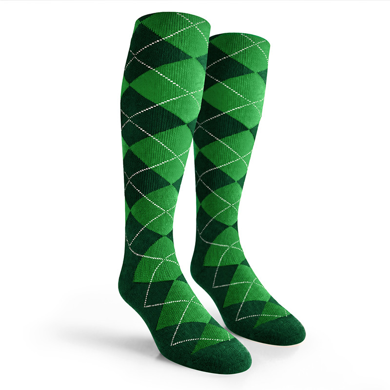 Argyle Socks - Mens Over-the-Calf - 5Y: Dark Green/Lime