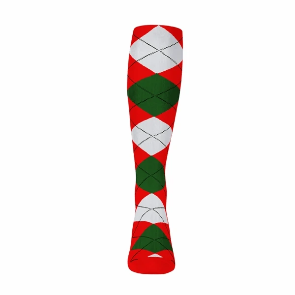 Youth Over the Calf Argyle Sock Red, Dark Green and White 360 View