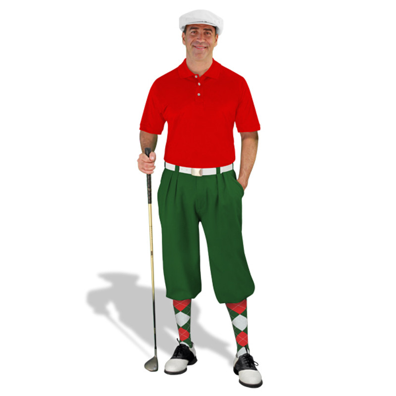 Mens Dark Green, Red & White Golf Outfit
