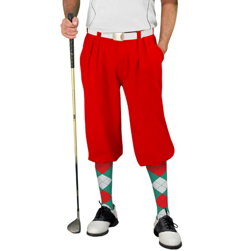 Mens Red Microfiber Golf Knickers with Teal, White and Red Argyle Socks