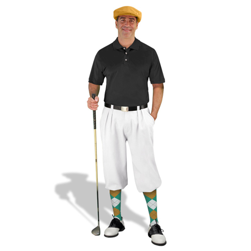 Mens White, Black, Teal & Gold Golf Outfit