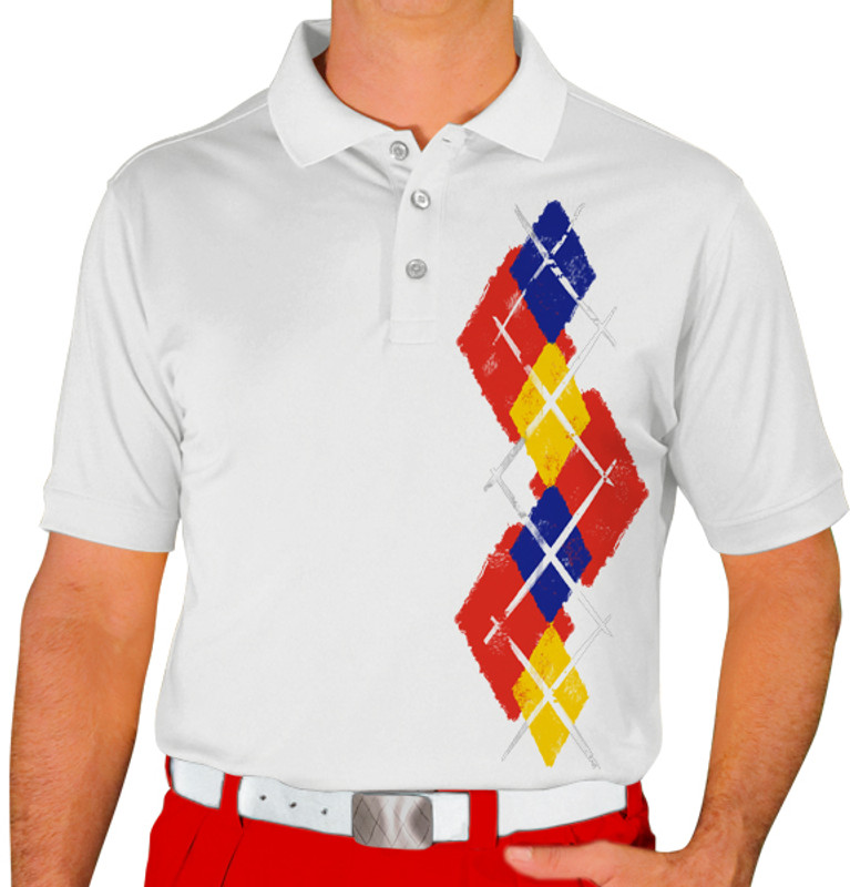 Mens Argyle Paradise Golf Shirt - 5B: Red/Yellow/Royal