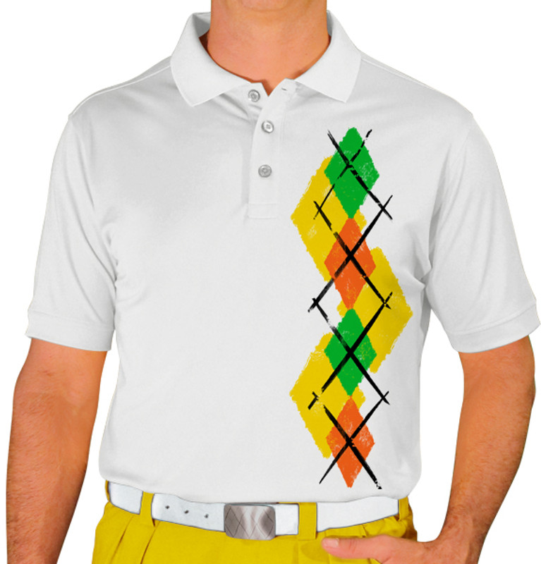 Mens Argyle Paradise Golf Shirt - 5F: Yellow/Orange/Lime