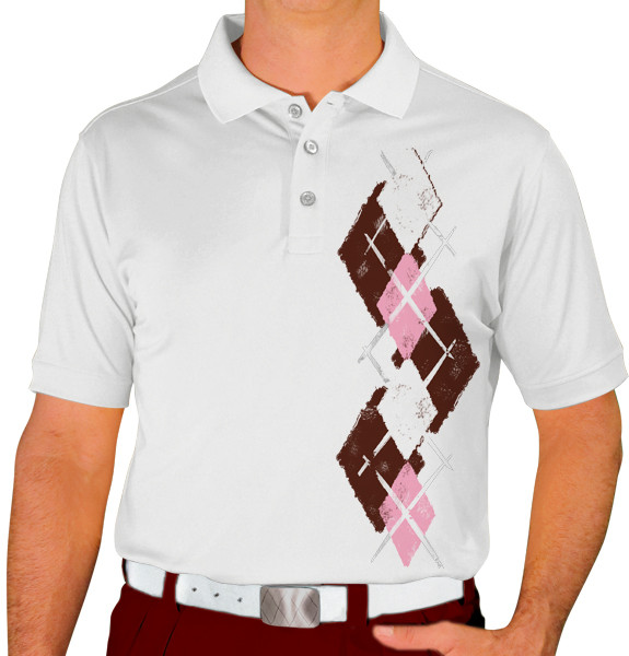 Mens Argyle Paradise Golf Shirt - AAAA: Brown/Pink/White