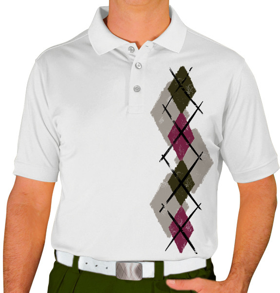 Mens Argyle Paradise Golf Shirt - B: Taupe/Maroon/Olive