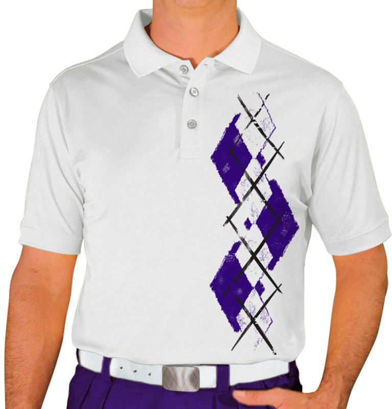 Mens Argyle Paradise Golf Shirt - BB: Purple/White