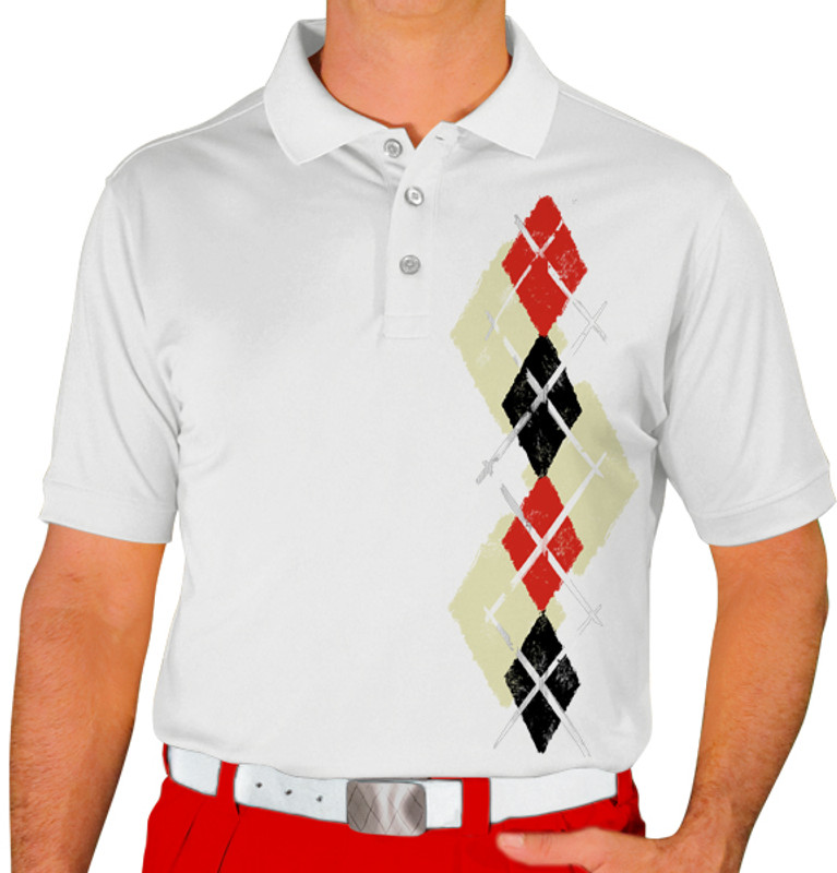 Mens Argyle Paradise Golf Shirt - C: Natural/Black/Red
