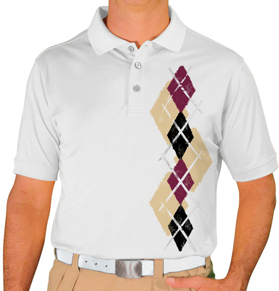 Mens Argyle Paradise Golf Shirt - HHH: Khaki/Black/Maroon