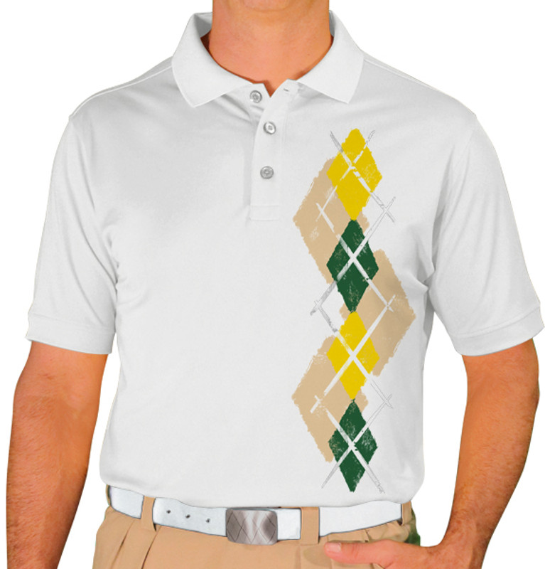 Mens Argyle Paradise Golf Shirt - KKK: Khaki/Dark Green/Yellow