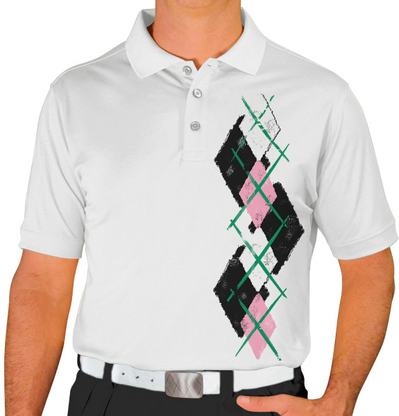 Mens Argyle Paradise Golf Shirt - PPP: Black/Pink/White