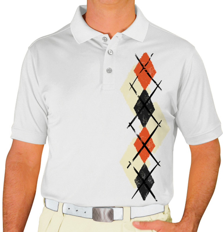 Mens Argyle Paradise Golf Shirt - QQQQ: Natural/Black/Orange