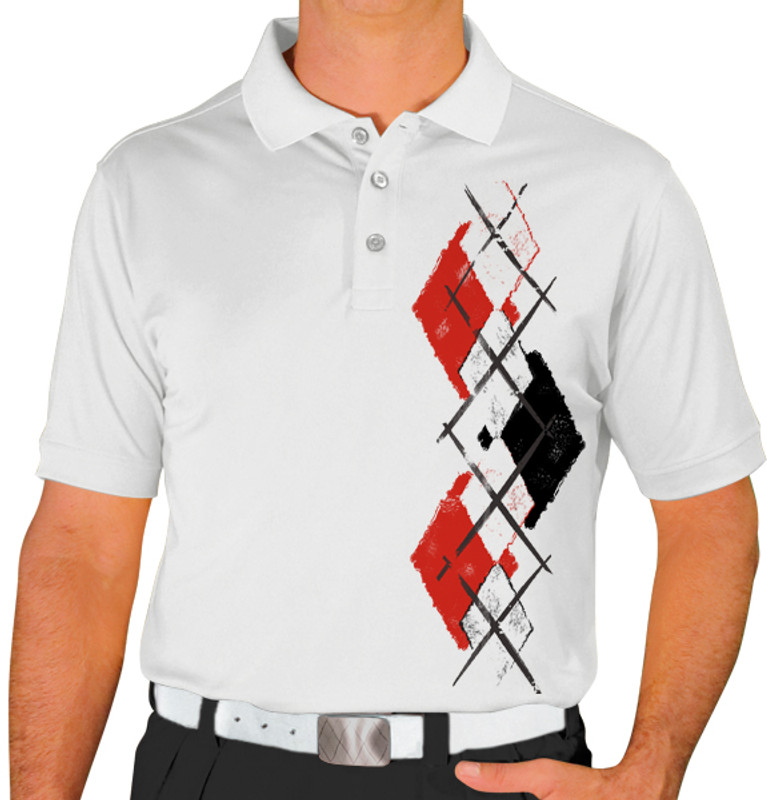Mens Argyle Paradise Golf Shirt - ZZZZ: White/Black/Red