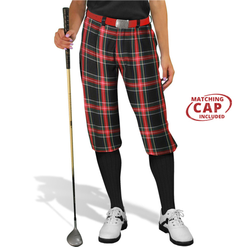 Ladies Outdoor Sports Black Stewart Plaid Golf Knickers Front