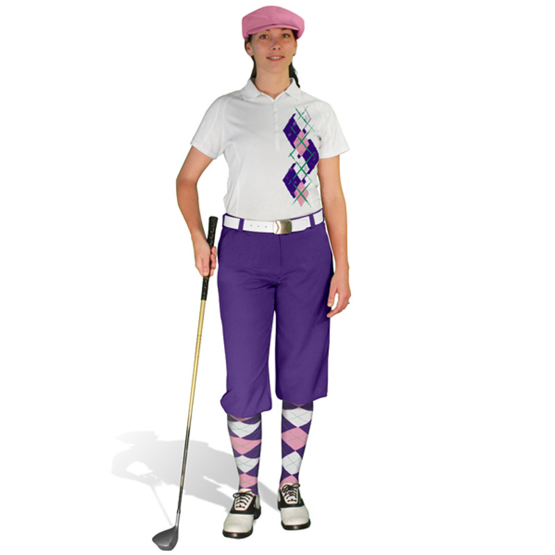 Ladies Golf Knickers Argyle Paradise Outfit OOO - Purple/Pink/White