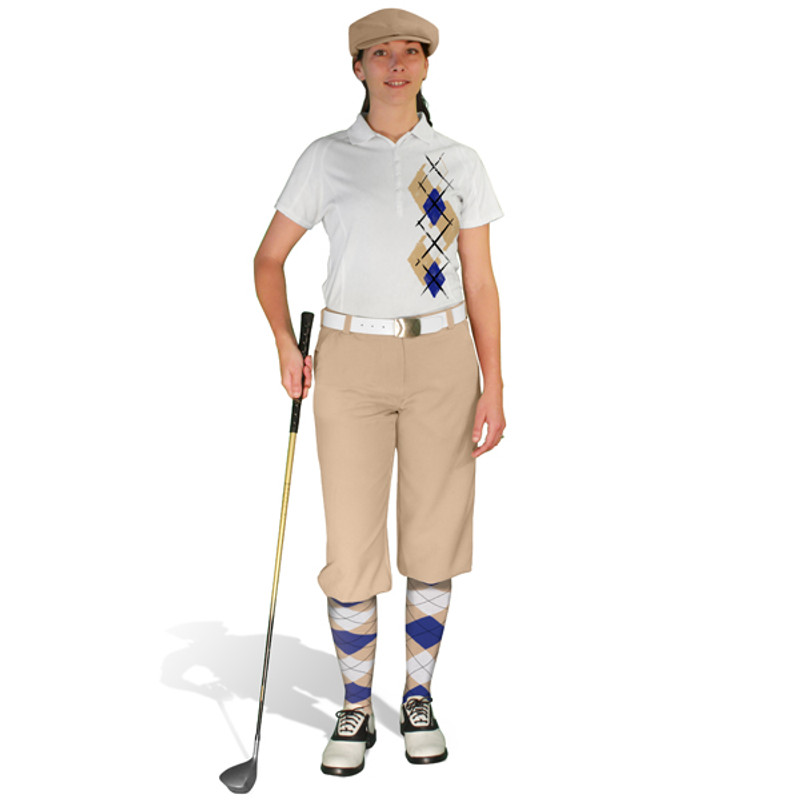 Ladies Golf Knickers Argyle Paradise Outfit WWWW - Khaki/Royal/White