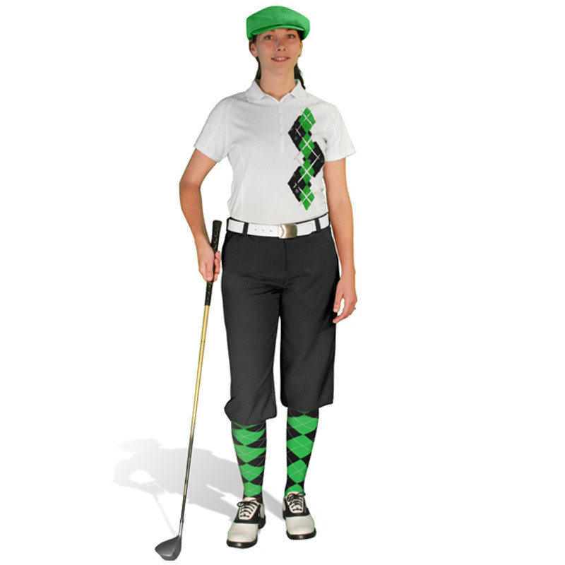 Ladies Golf Knickers Argyle Paradise Outfit XX - Black/Lime