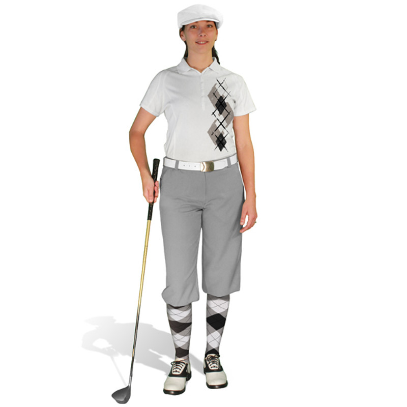 Ladies Golf Knickers XXX - Taupe/Black/White Argyle Paradise