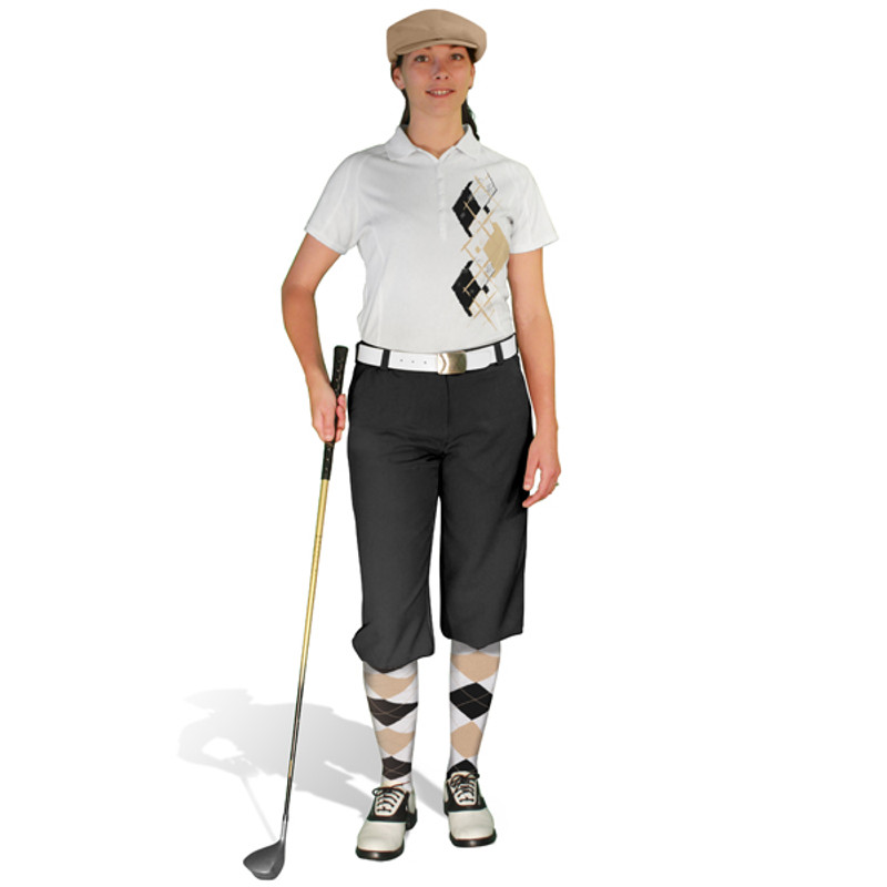Ladies Golf Knickers Argyle Paradise Outfit YYY - White/Black/Khaki