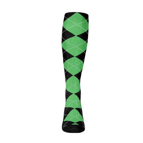 Mens Over the Calf Argyle Sock Black and Lime Green 360 View