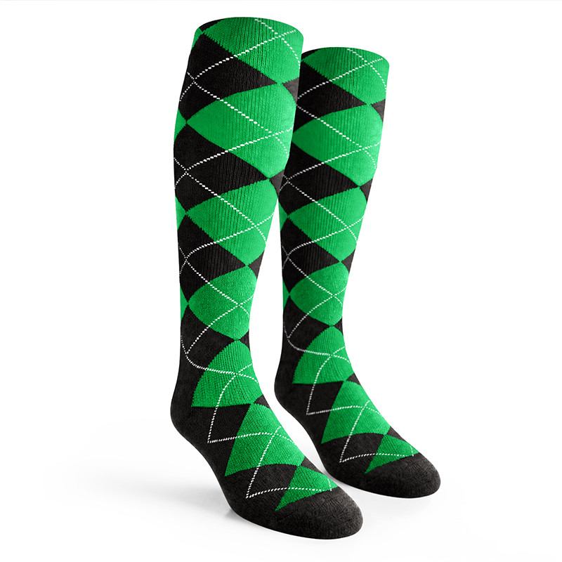 Argyle Socks - Mens Over-the-Calf - XX: Black/Lime
