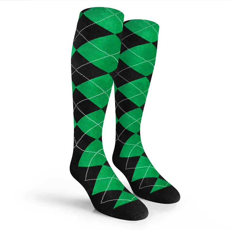 Argyle Socks - Mens Over-the-Calf - XX: Black/Lime
