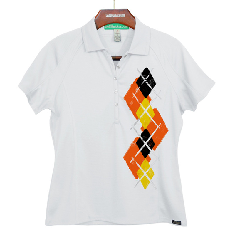 Ladies Golf Knickers Argyle Paradise Outfit 5I - Orange/Yellow/Black