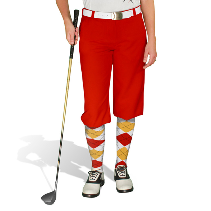 Ladies Golf Knickers Argyle Paradise Outfit 5W - White/Gold/Red