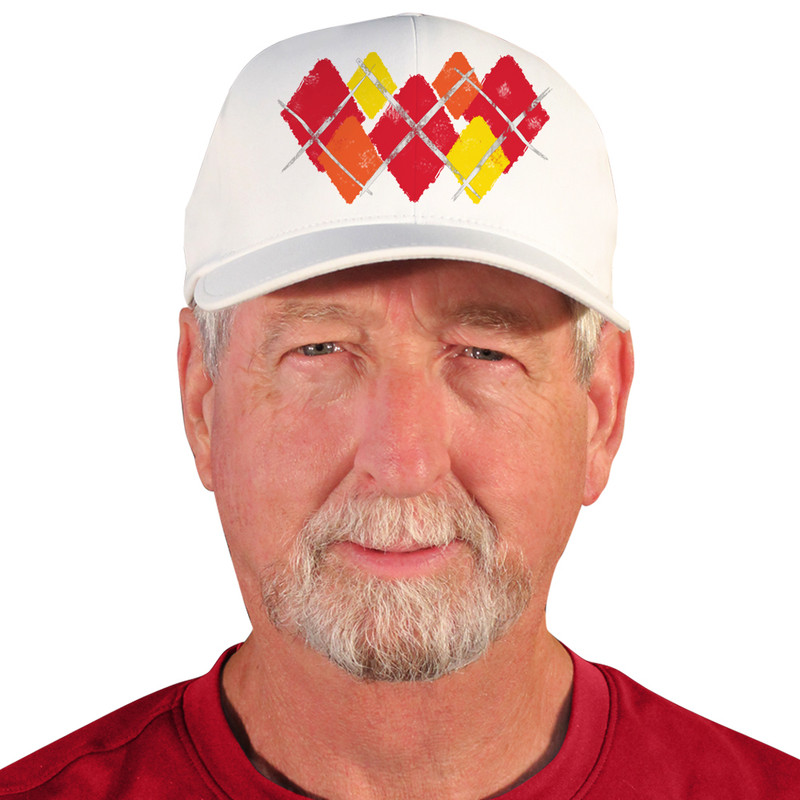 Active Series Sports Mens Baseball Cap Argyle Paradise Red, Orange and Yellow Design Front