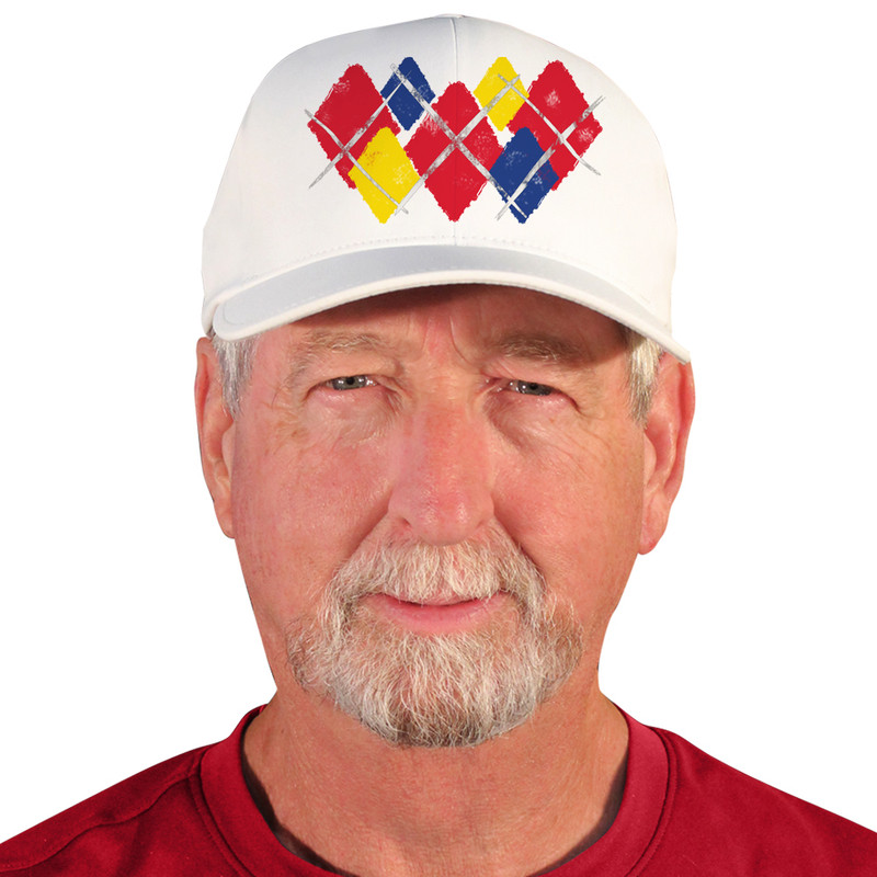 Active Series Sports Mens Baseball Cap Argyle Paradise Red, Yellow and Royal Design Front