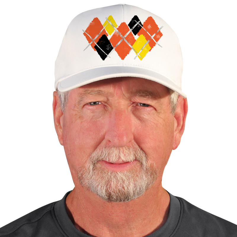 Active Series Sports Mens Baseball Cap Argyle Paradise Orange, Yellow and Black Design Front