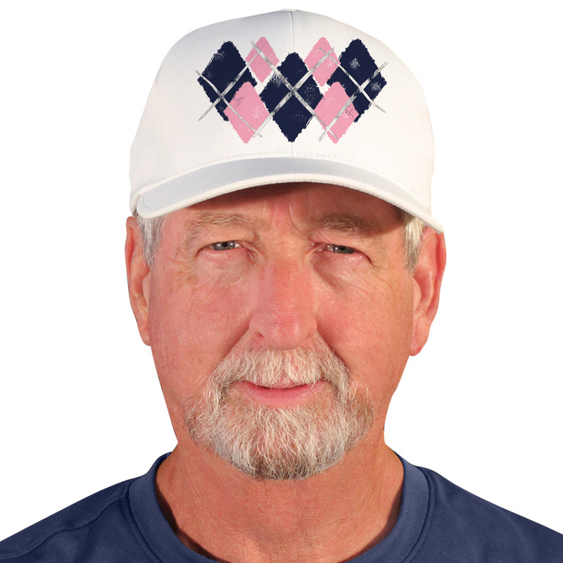 Active Series Sports Mens Baseball Cap Argyle Paradise Brown, Pink and White Design Front