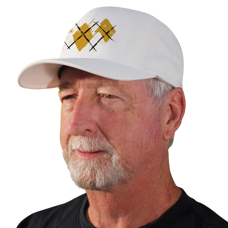 Active Series Sports Mens Baseball Cap Argyle Paradise Gold and White Design Side