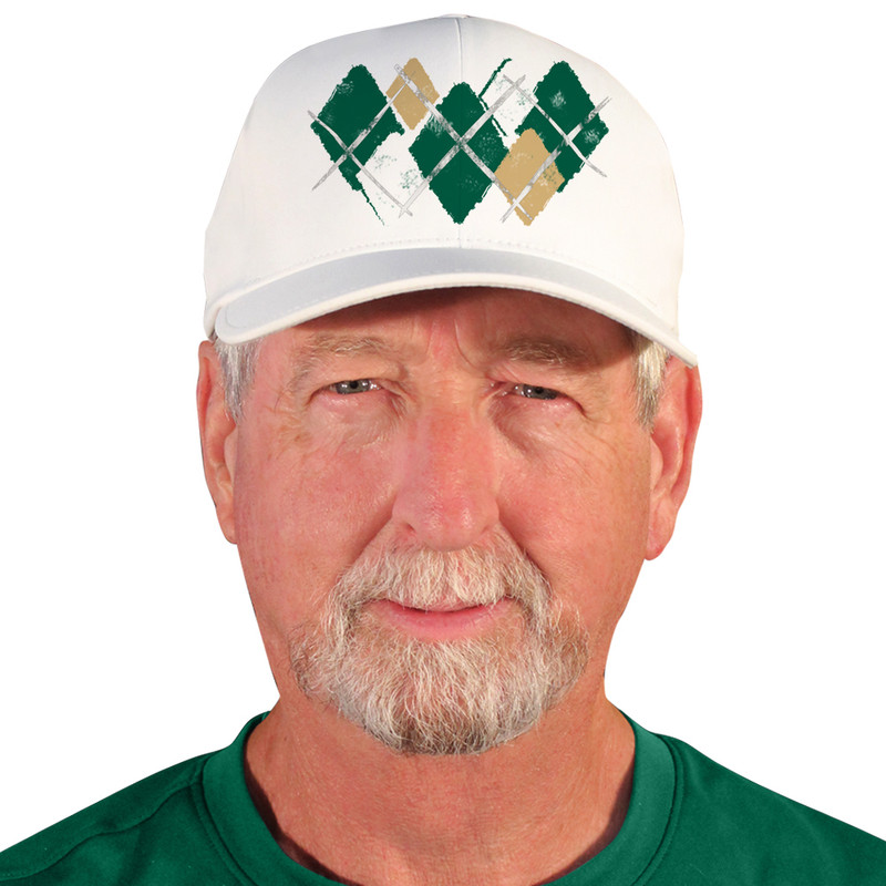 Active Series Sports Mens Baseball Cap Argyle Paradise Dark Green, Khaki and White Design Front